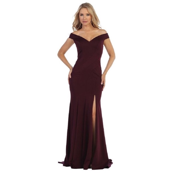 Eggplant Off Shoulder Long Formal Dress